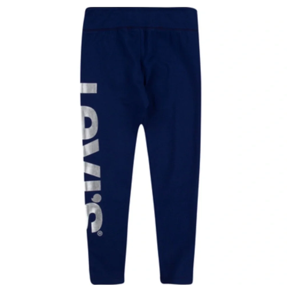 NEW Levi's Girls High Rise Blue Leggings Metallic Silver Logo